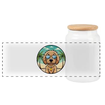 Labradoodle Hunderasse Cartoon Sonnenbrille Strand - Panorama Keksdose mit Holzdeckel - Weiß - Vorne