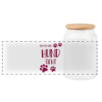 Die mit dem Hund geht - Panorama Keksdose mit Holzdeckel - Weiß - Vorne