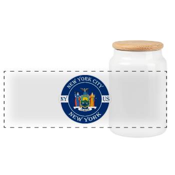 New York City New York Flagge USA Souvenir Abzeichen - Panorama Keksdose mit Holzdeckel - Weiß - Vorne