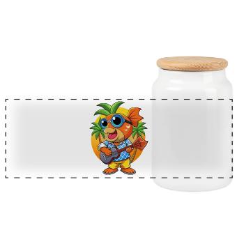 Lustige Fisch Cartoon Sommer Strand Sonnenbrille Gitarre - Panorama Keksdose mit Holzdeckel - Weiß - Vorne