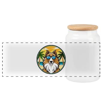 Rough Collie Hunderasse Cartoon Sonnenbrille Strand - Panorama Keksdose mit Holzdeckel - Weiß - Vorne