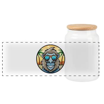 Pavian Lustige Cartoon Sommer Strand Sonnenbrille Cool - Panorama Keksdose mit Holzdeckel - Weiß - Vorne
