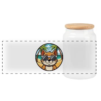 Bambino Katzenrasse Cartoon Sonnenbrille Strand - Panorama Keksdose mit Holzdeckel - Weiß - Vorne