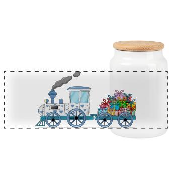 Train pour enfants avec remorque blanche - Boîte à biscuits avec couvercle en bois - blanc - Devant