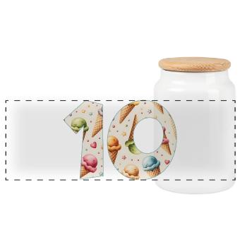 CREAM NUMBER 10 YEARS CREAM 10TH BIRTHDAY - Panoramic Cookie Jar with Wooden Lid - white - Front