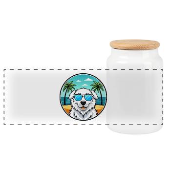 Kuvasz Ungarische Hunderasse Cartoon Sonnenbrille Strand - Panorama Keksdose mit Holzdeckel - Weiß - Vorne