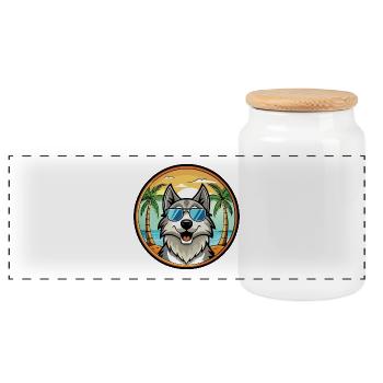 Kaukasische Ovcharka Hunderasse Cartoon Sonnenbrille - Panorama Keksdose mit Holzdeckel - Weiß - Vorne