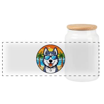 Siberian Husky Hunderasse Cartoon Sonnenbrille Strand - Panorama Keksdose mit Holzdeckel - Weiß - Vorne