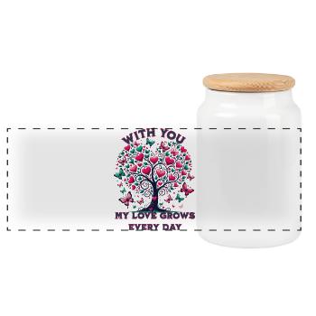 Avec toi, mon amour grandit chaque jour - Boîte à biscuits avec couvercle en bois - blanc - Devant