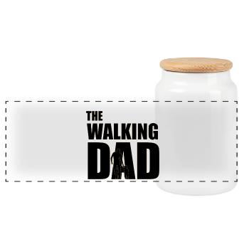 Der wandelnde Papa (schwarz) Kontur Gold - Panorama Keksdose mit Holzdeckel - Weiß - Vorne
