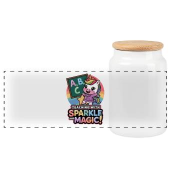 Teaching With Sparkle And Magic! - Panoramic Cookie Jar with Wooden Lid - white - Front