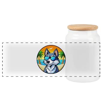 Husky Hunderasse Cartoon Sonnenbrille Strand - Panorama Keksdose mit Holzdeckel - Weiß - Vorne