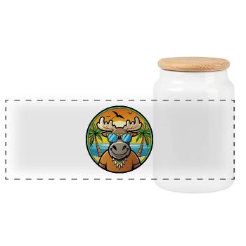 Elch Lustige Cartoon Sommer Strand Sonnenbrille Cool - Panorama Keksdose mit Holzdeckel - Weiß - Vorne