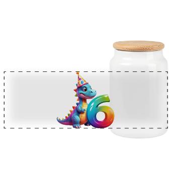 DINO 6 YEARS DINOSAUR 6TH BIRTHDAY - Panoramic Cookie Jar with Wooden Lid - white - Front