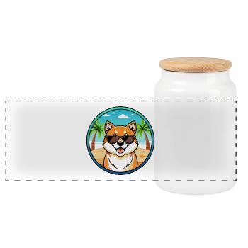 Shiba Inu Hunderasse Cartoon Sonnenbrille Strand - Panorama Keksdose mit Holzdeckel - Weiß - Vorne