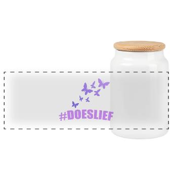 doeslief butterflies fly in the purple light - Panoramic Cookie Jar with Wooden Lid - white - Front