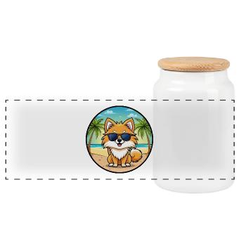 Pommerscher Deutscher Spitz Hunderasse Cartoon Beach - Panorama Keksdose mit Holzdeckel - Weiß - Vorne