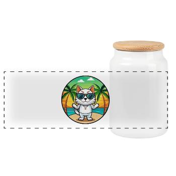 Japanische Bobtail Katzenrasse Cartoon Sonnenbrille Strand - Panorama Keksdose mit Holzdeckel - Weiß - Vorne