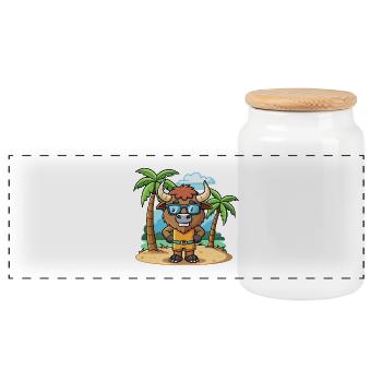 Bison Lustige Cartoon Sommer Strand Sonnenbrille - Panorama Keksdose mit Holzdeckel - Weiß - Vorne