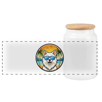 Japanischer Spitz Hund Rasse Cartoon Sonnenbrille Strand - Panorama Keksdose mit Holzdeckel - Weiß - Vorne