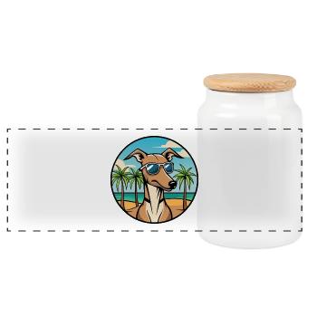 Rampur Windhund Hunderasse Cartoon Sonnenbrille Strand - Panorama Keksdose mit Holzdeckel - Weiß - Vorne
