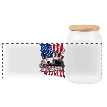 Amerikanischer Oldtimer Flagge Print - Panorama Keksdose mit Holzdeckel - Weiß - Vorne