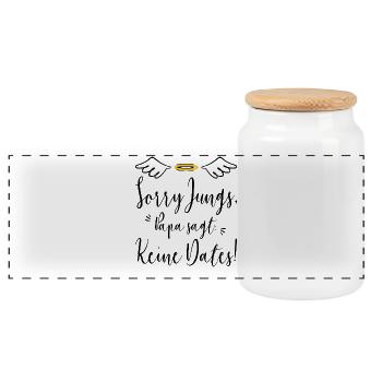 Sorry Jungs Papa Sagt Keine Dates Geschenk Tochter - Panorama Keksdose mit Holzdeckel - Weiß - Vorne