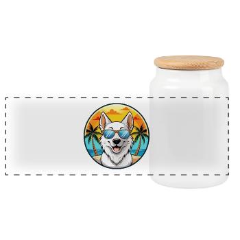 Berger Blanc Suisse Dog Breed Cartoon Sunglasses - Panoramic Cookie Jar with Wooden Lid - white - Front