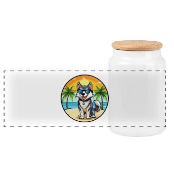 Labrador Husky Hunderasse Cartoon Sonnenbrille Strand - Panorama Keksdose mit Holzdeckel - Weiß - Vorne