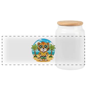 Tiger Lustige Cartoon Sommer Strand Sonnenbrille - Panorama Keksdose mit Holzdeckel - Weiß - Vorne