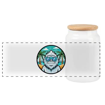 Yeti Lustige Cartoon Sommer Strand Sonnenbrille Aufkleber - Panorama Keksdose mit Holzdeckel - Weiß - Vorne