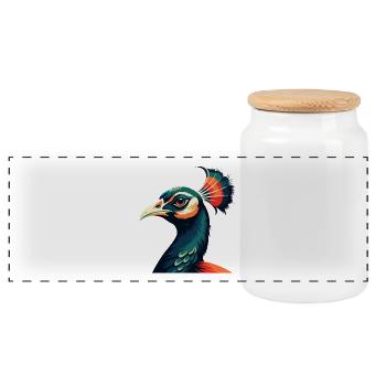 paon dessin animé personnage animal de compagnie coloré - Boîte à biscuits avec couvercle en bois - blanc - Devant
