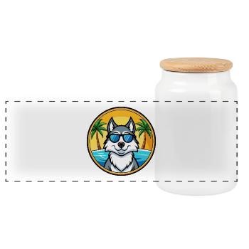 Husky Hunderasse Cartoon Sonnenbrille Strand - Panorama Keksdose mit Holzdeckel - Weiß - Vorne