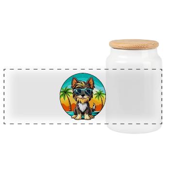 Biewer Terrier Hund Rasse Cartoon Sonnenbrille Strand - Panorama Keksdose mit Holzdeckel - Weiß - Vorne