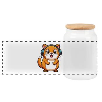 Hamster Drôle Dessin Animé Personnage Casque Musique - Boîte à biscuits avec couvercle en bois - blanc - Devant