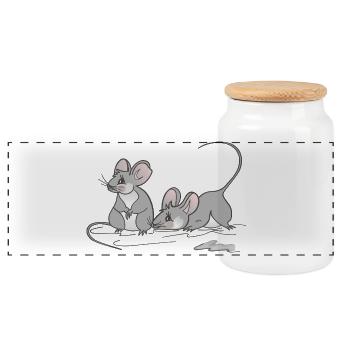 Mouse gift - idea for your cute mouse - Panoramic Cookie Jar with Wooden Lid - white - Front