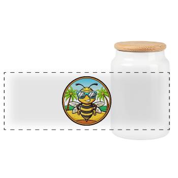 Biene Lustige Cartoon Sommer Strand Sonnenbrille Aufkleber - Panorama Keksdose mit Holzdeckel - Weiß - Vorne