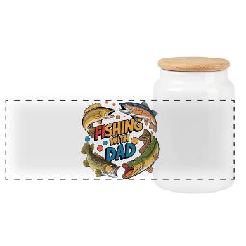 Pêche avec papa avec des poissons colorés - Boîte à biscuits avec couvercle en bois - blanc - Devant