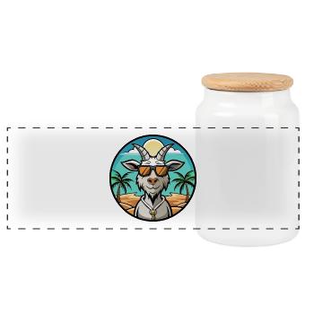 Chèvre Drôle Dessin Animé Plage D’été Lunettes De Soleil Autocollant - Boîte à biscuits avec couvercle en bois - blanc - Devant