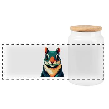 Squirrel Cartoon Character Colorful Pet Animal - Panoramic Cookie Jar with Wooden Lid - white - Front