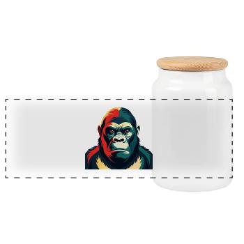 Gorille Dessin Animé Personnage Animal De Compagnie Coloré - Boîte à biscuits avec couvercle en bois - blanc - Devant