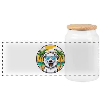 Great Pyrenees Dog Breed Cartoon Sunglasses Beach - Panoramic Cookie Jar with Wooden Lid - white - Front