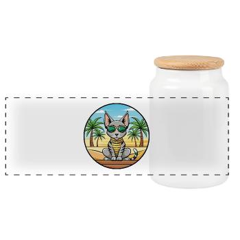 Ägyptische Mau-Katzenrasse Cartoon-Sonnenbrille Strand - Panorama Keksdose mit Holzdeckel - Weiß - Vorne