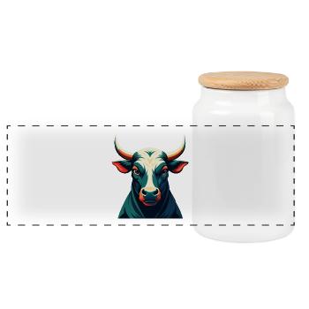 Taureau Dessin animé Personnage Animal de compagnie coloré - Boîte à biscuits avec couvercle en bois - blanc - Devant