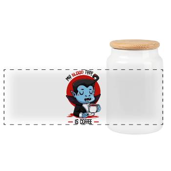 Blutkaffee Vampir Cartoon - Panorama Keksdose mit Holzdeckel - Weiß - Vorne