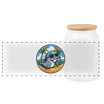 Delfin Lustige Cartoon Sommer Strand Sonnenbrille Cool - Panorama Keksdose mit Holzdeckel - Weiß - Vorne