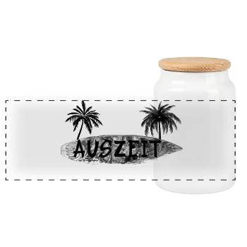Auszeit Surfbrett - Panorama Keksdose mit Holzdeckel - Weiß - Vorne