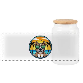 American Pitbull Terrier Hunderasse Cartoon Beach - Panorama Keksdose mit Holzdeckel - Weiß - Vorne