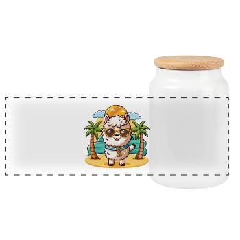 Alpaca Funny Cartoon Summer Beach Sunglasses - Panoramic Cookie Jar with Wooden Lid - white - Front