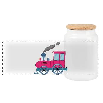 Children's train railway pink - Panoramic Cookie Jar with Wooden Lid - white - Front